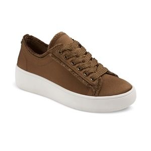 Fringe Satin Lace Up Sneakers Army Green